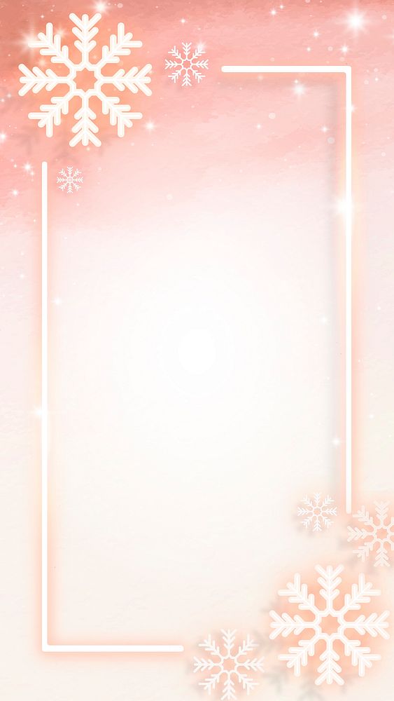 Orange neon snowflake frame mobile phone wallpaper vector