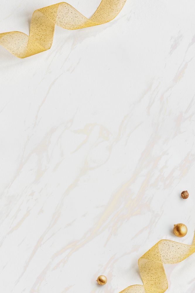 Gold ribbons on white marble social template