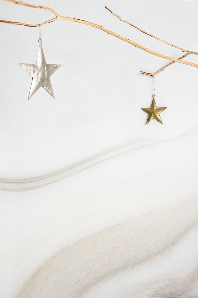 Christmas ornaments on white marble social banner