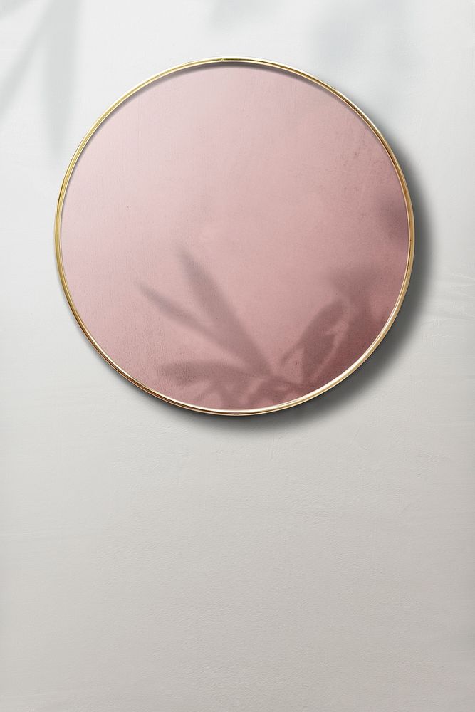 Gold framed mirror with leaf shadow mockup