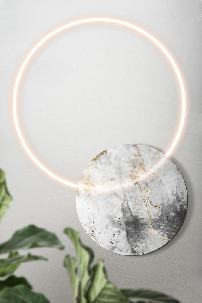 Round neon light on a wall mockup