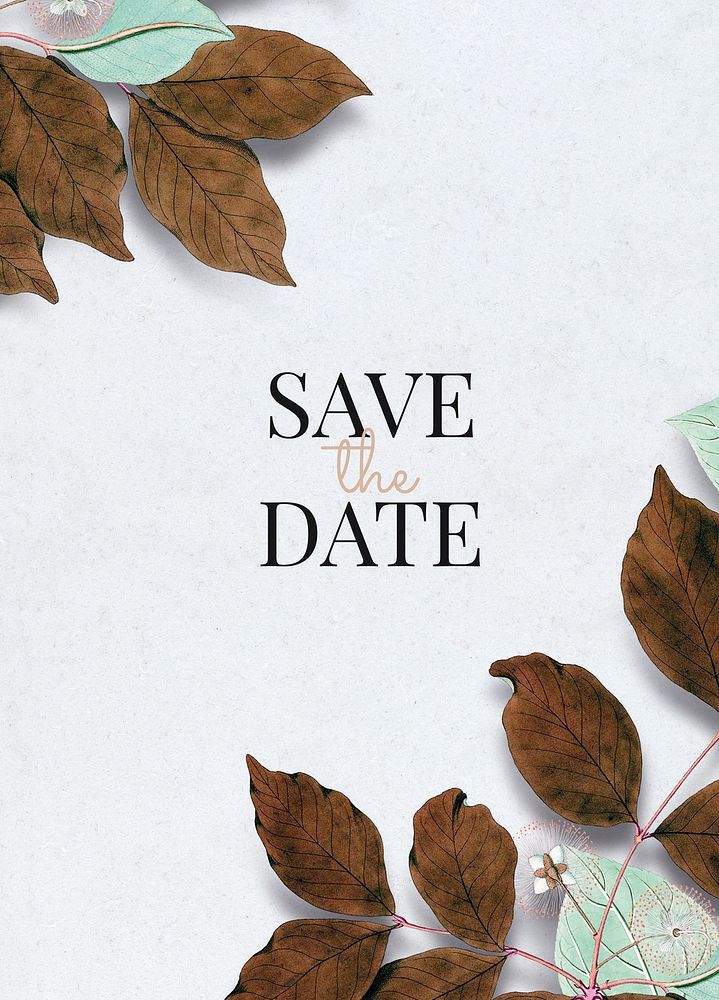 Winter leaves decorated save the date wedding invitation card template