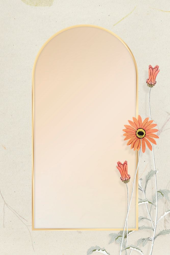 Gold frame and hand drawn flower mockup
