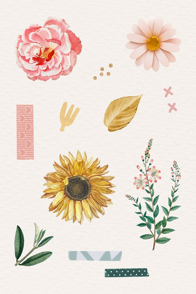 Rose and sunflower stickers pack illustration