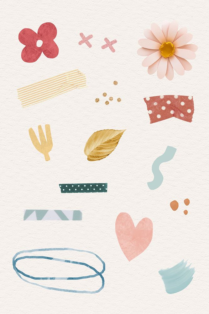 Floral and Washi tape stickers pack illiustration