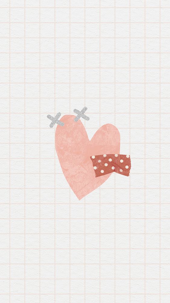Cute doodle heart on grid mobile phone background illustration