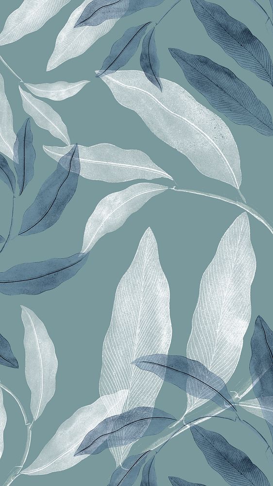 Blue and white leafy background mobile phone wallpaper illustration