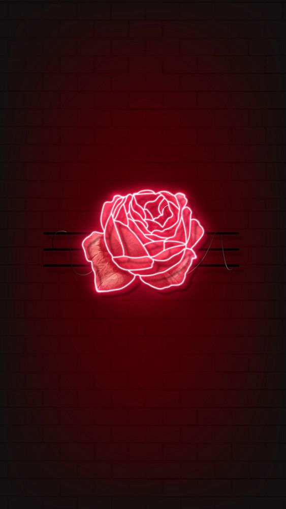 Red neon rose mobile phone background vector 