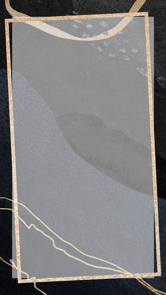 Gold frame on dark tone Memphis textured mobile phone wallpaper illustration