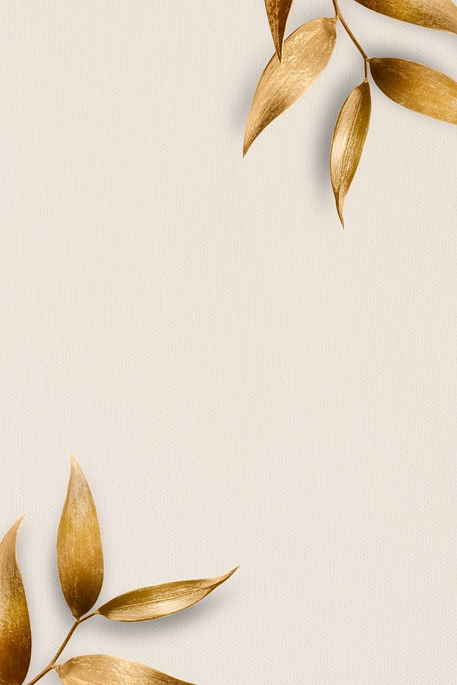 Golden olive leaves frame on beige background