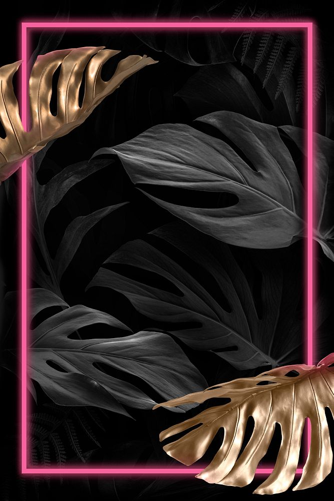 Neon red monstera leaves frame design resource 