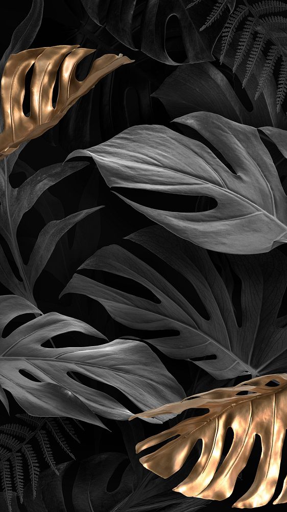Black leaf mobile wallpaper, nature pattern background