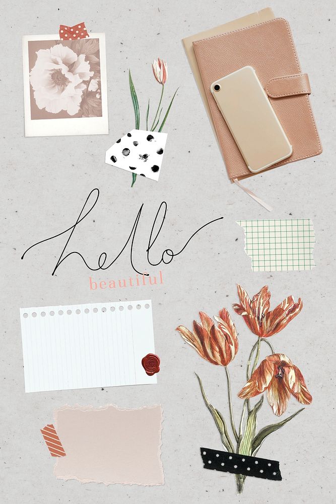 Floral feminine scrapbook collage design resource 