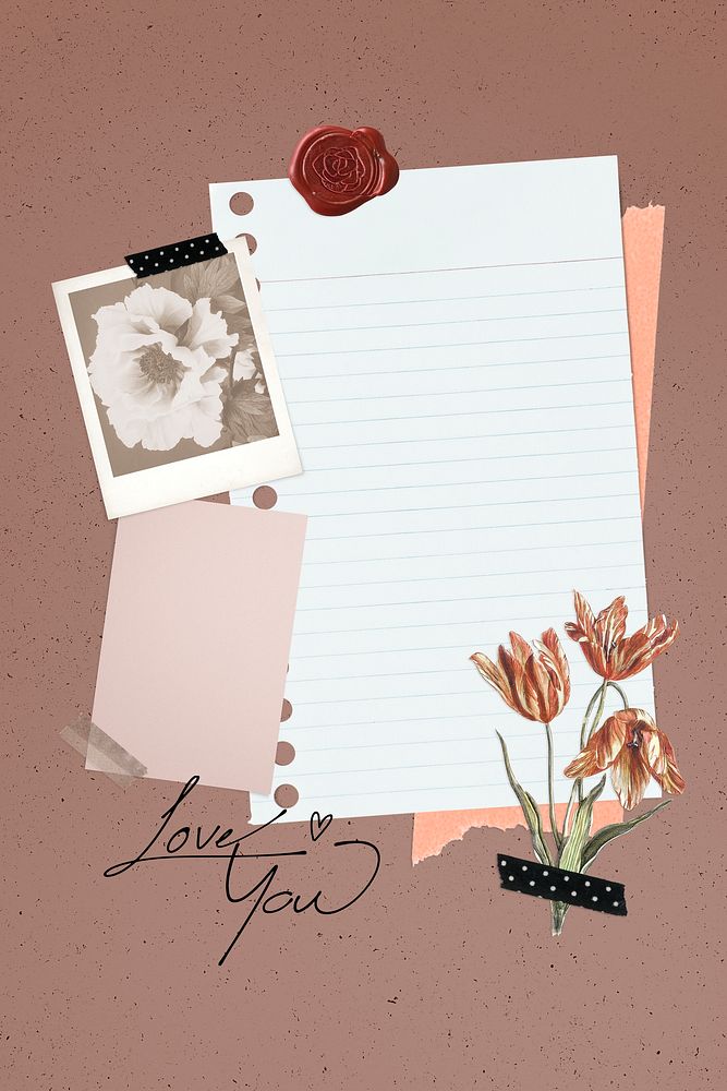 Floral feminine scrapbook collage with an instant film design resource 