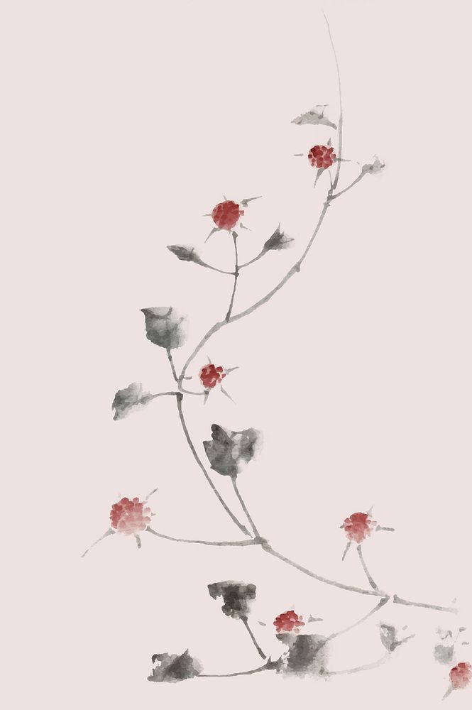 Red blossoms vintage illustration vector, remix of original painting by Hokusai.