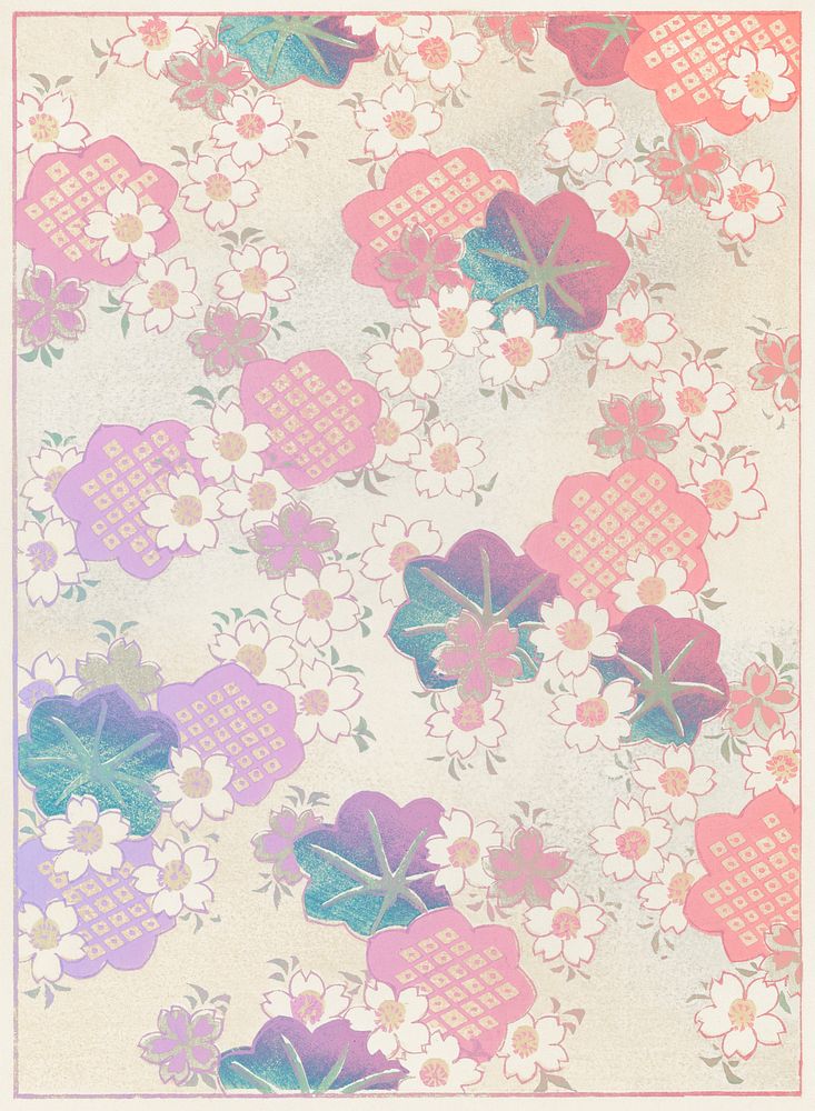 Pastel floral pattern vintage illustration, remix from original artwork.