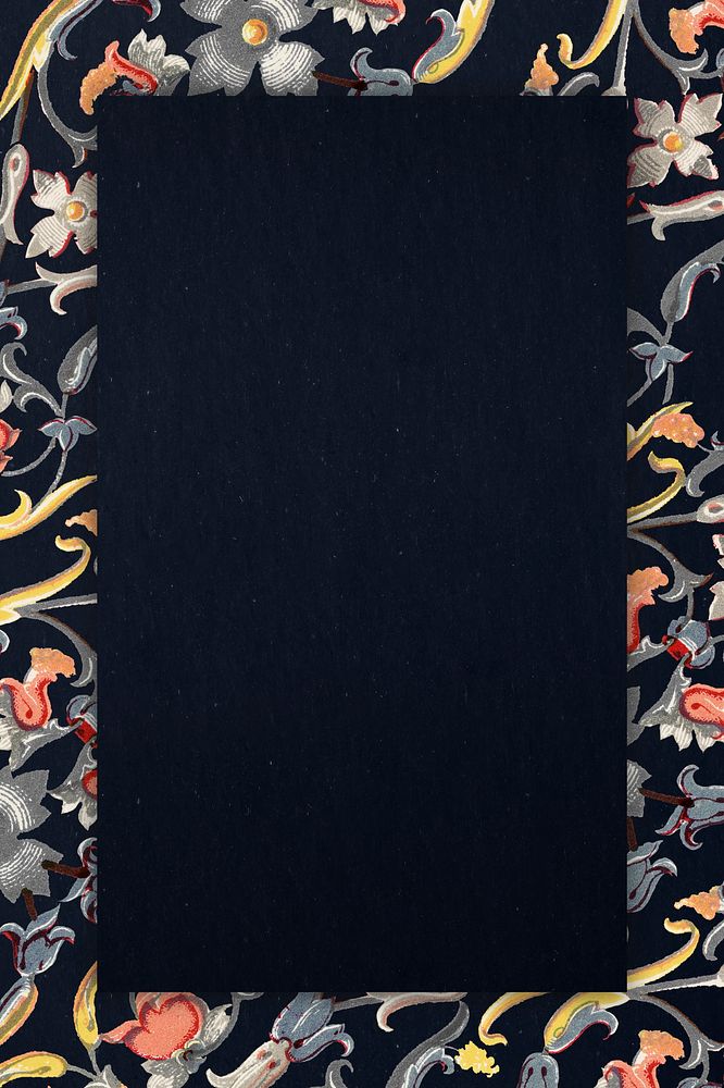 Floral patterned rectangle frame on a black background