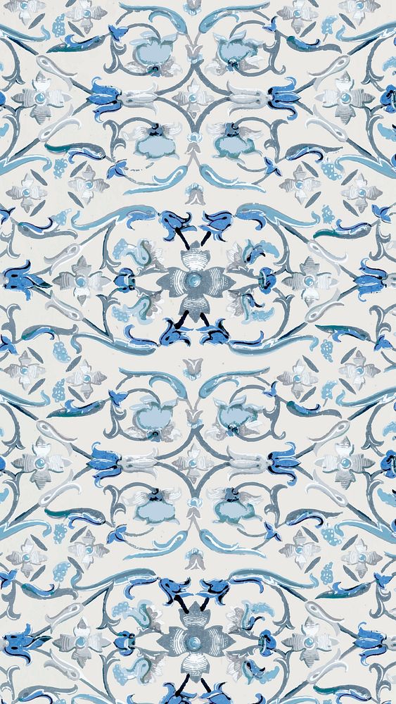 Flower pattern iPhone wallpaper, blue decorative background