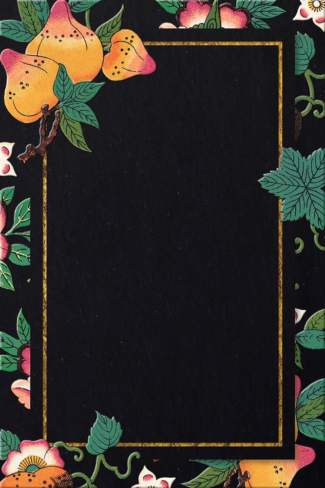 Floral patterned rectangle frame on a black background