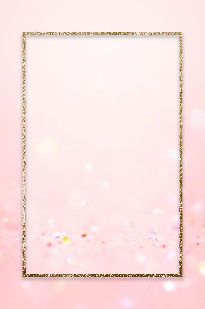 Golden frame on pink glittery background mockup