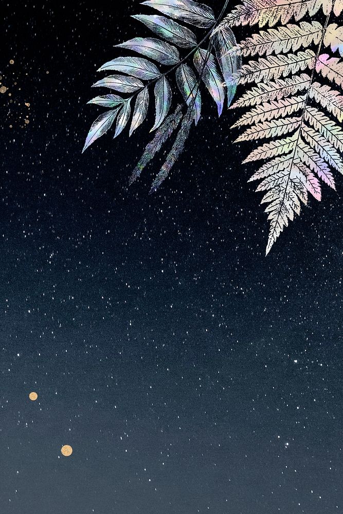 Holographic fern frame on a starry background design resource