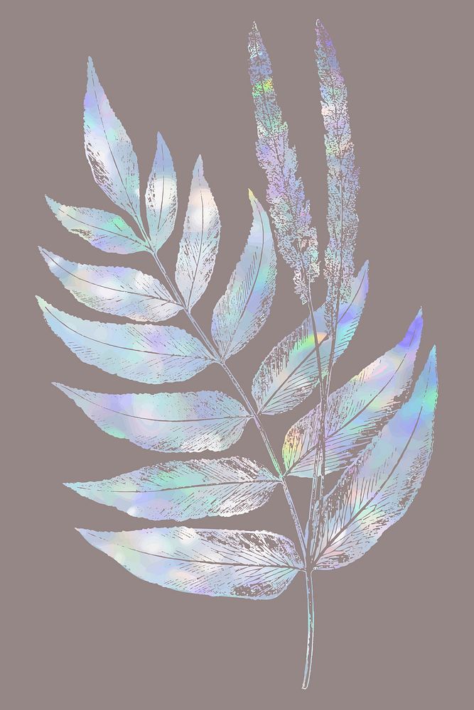 Holographic fern leaf vector botanical design element