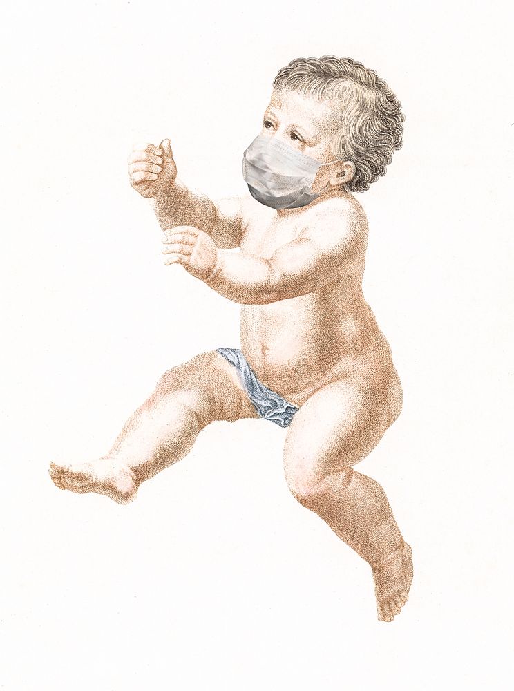 Johan Teyler's child wearing a face mask during coronavirus pandemic public domain remix