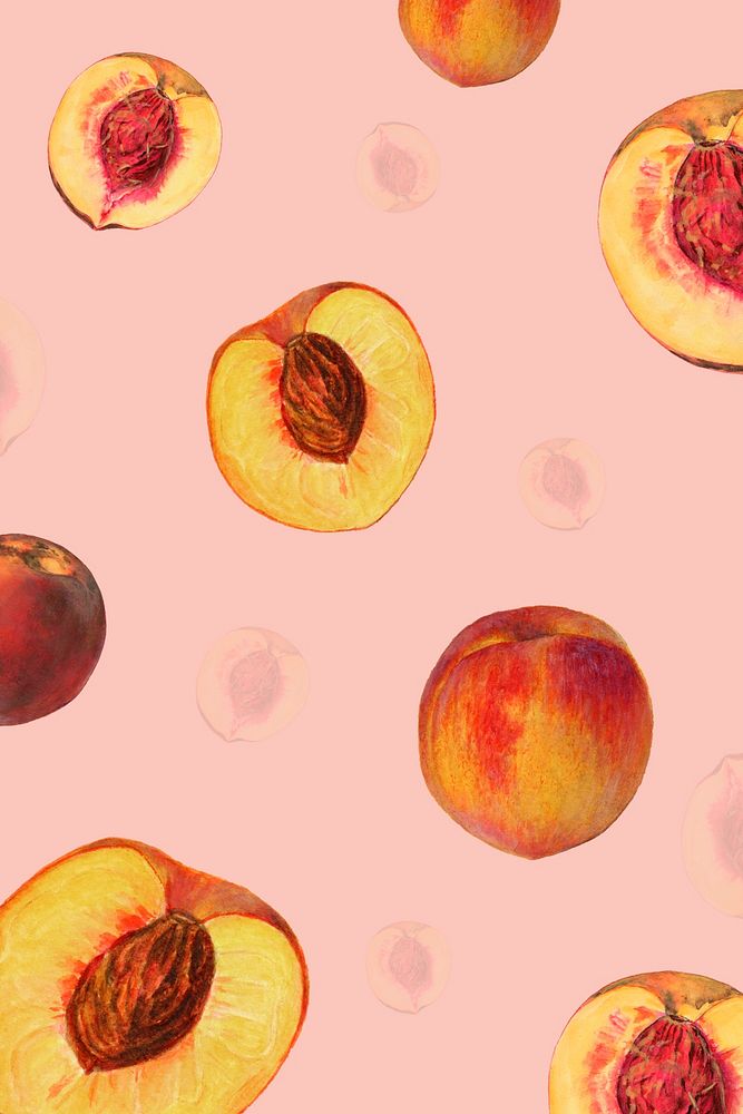 Hand drawn natural fresh peach patterned background