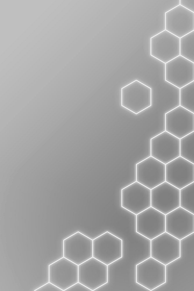 Glowing gray neon hexagonal patterned background