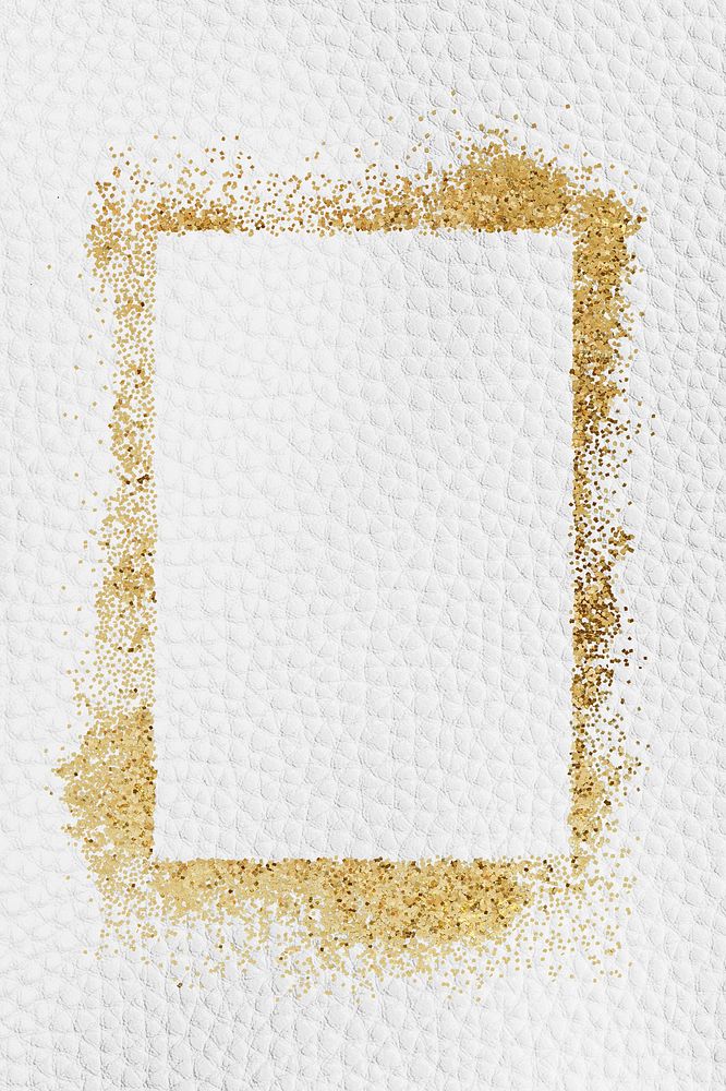 Glittery rectangle  frame on a white leather textured background