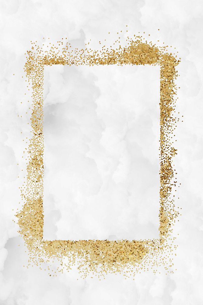 Glittery rectangle frame on a crumpled white paper textured background