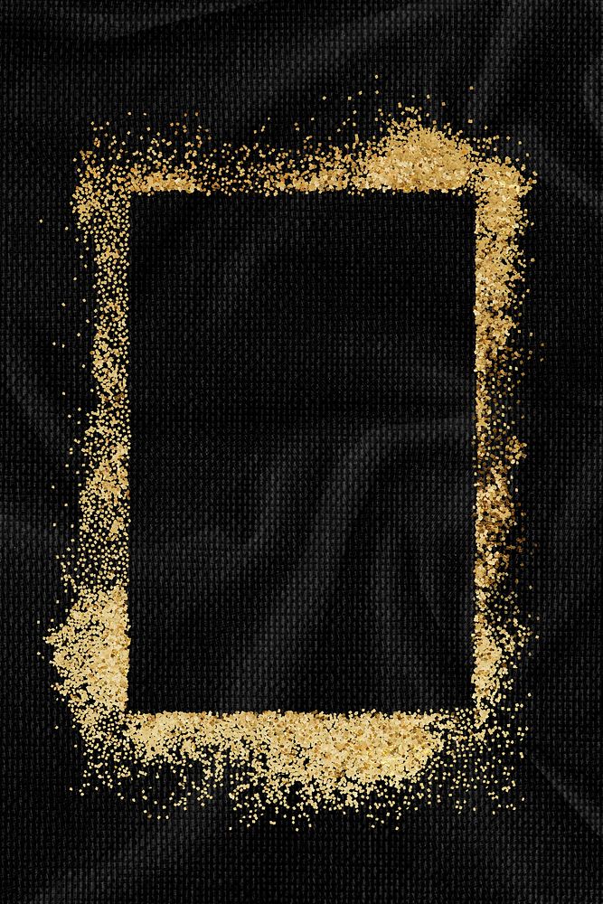 Glittery rectangle frame on a black textured background