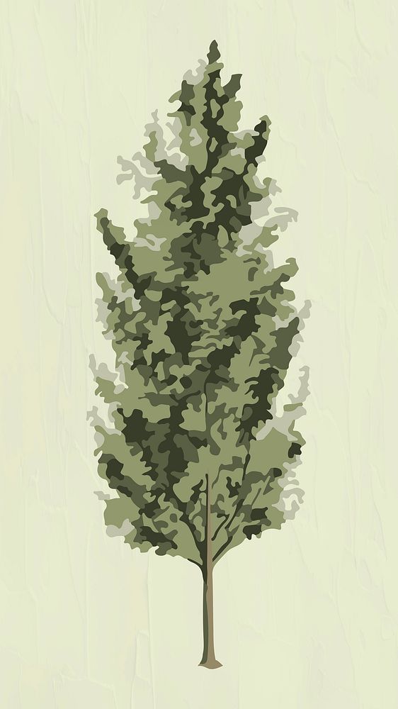 Vectorized spruce tree sticker overlay on a sage green background 