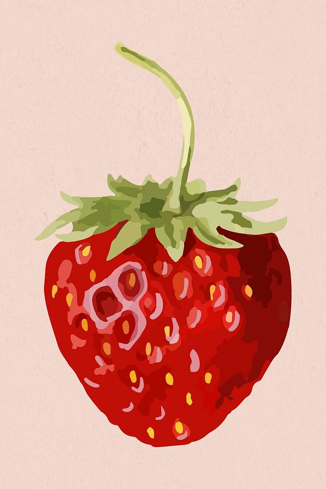 Vectorized strawberry fruit sticker overlay on a pink background 