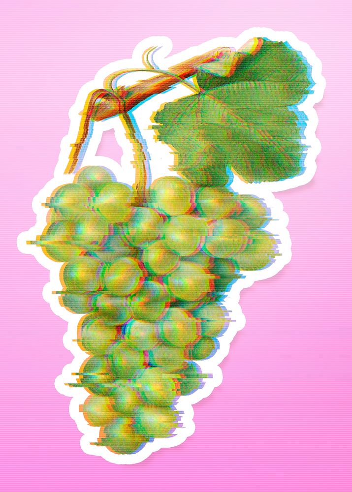 Green grapes glitch effect sticker with white border overlay