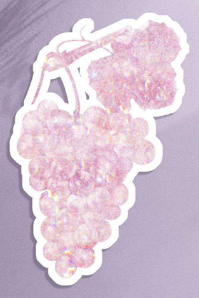 Pink holographic grapes sticker design resource illustration