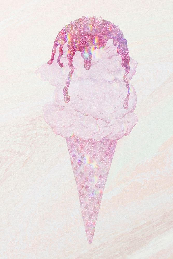 Pink holographic ice cream cone design element