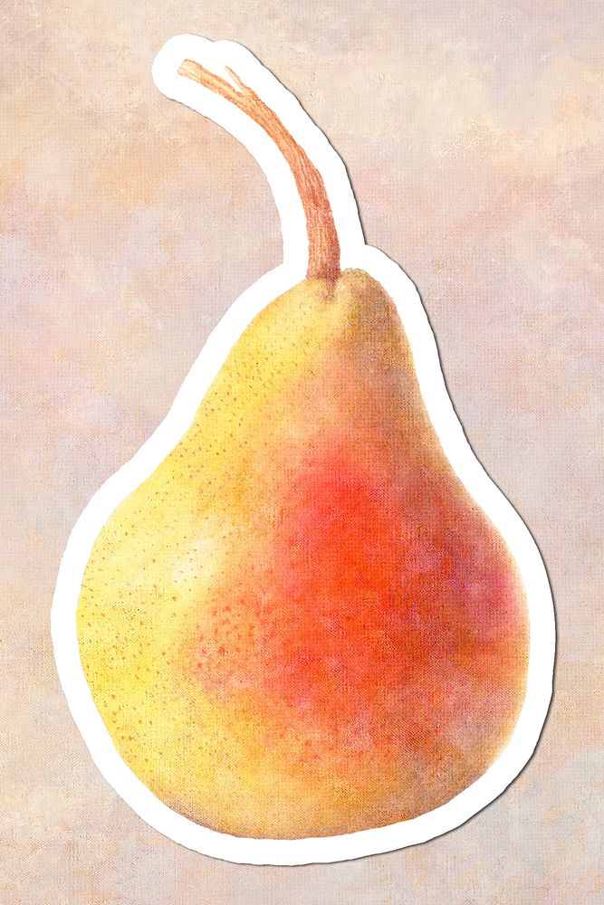 Hand drawn pear acrylic style sticker overlay with a white border