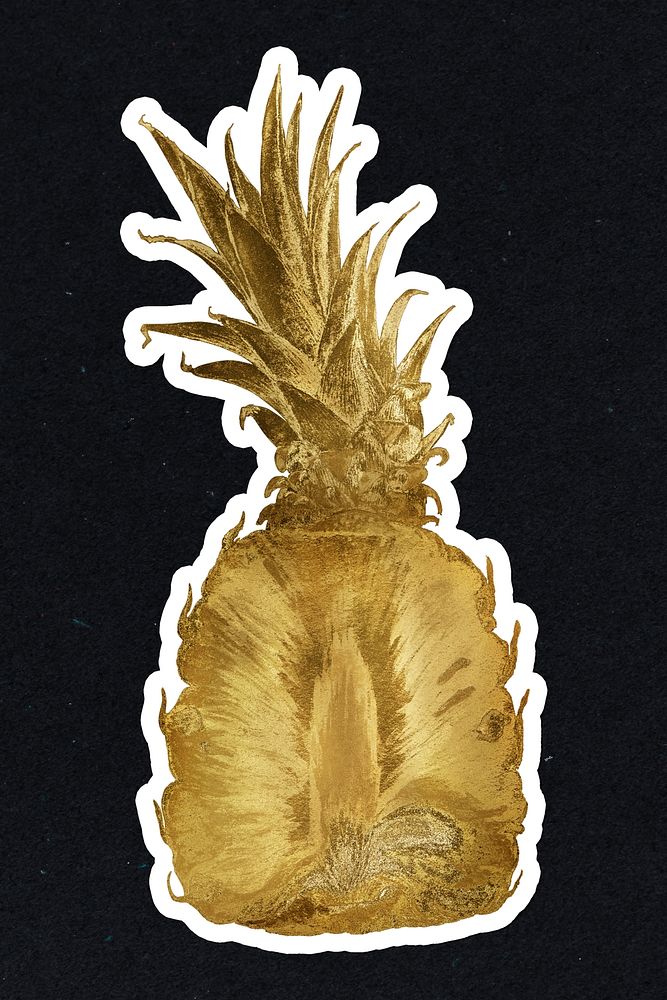 Gold pineapple fruit sticker with a white border