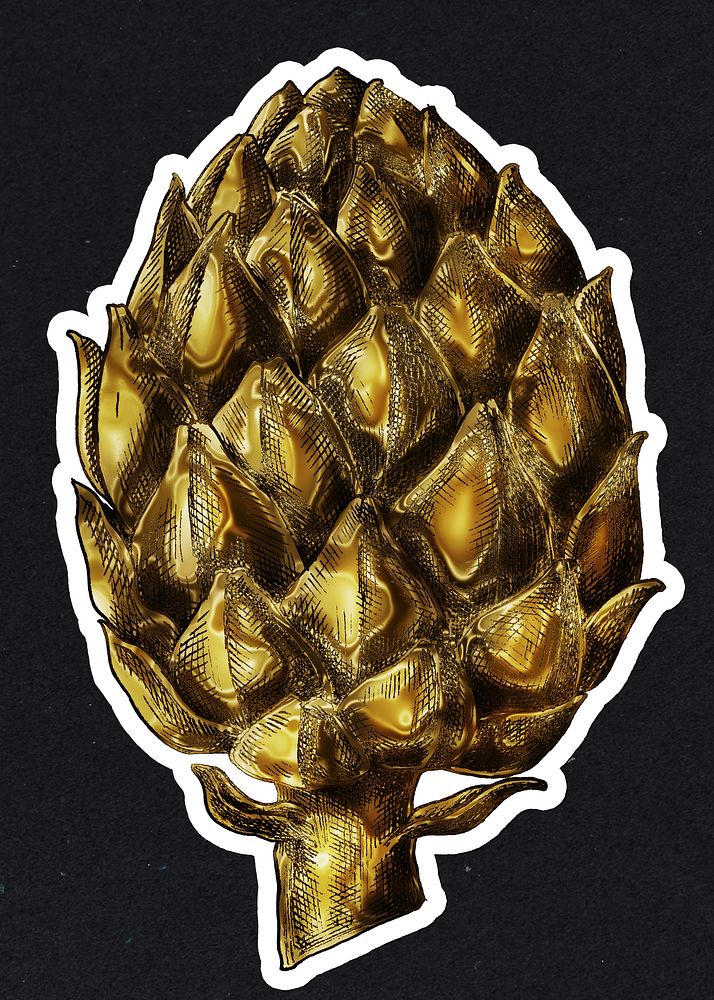 Gold artichoke sticker  with a white border
