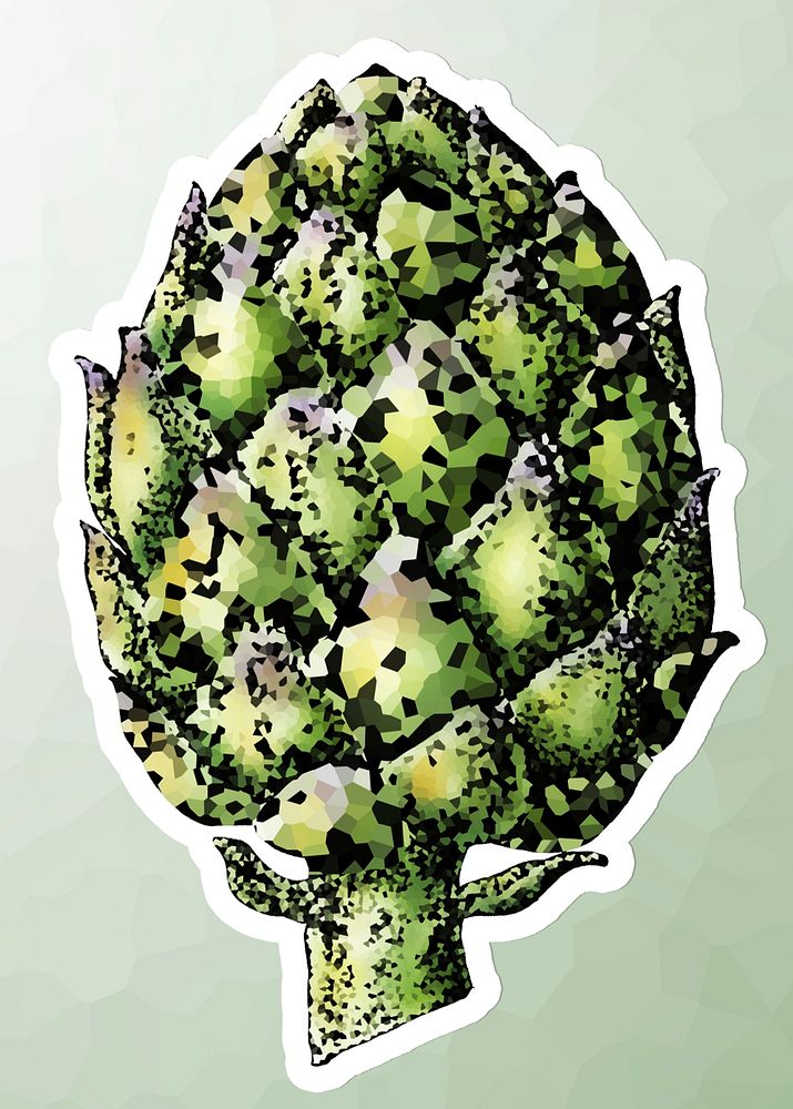 Crystallized artichoke sticker overlay with a white border illustration