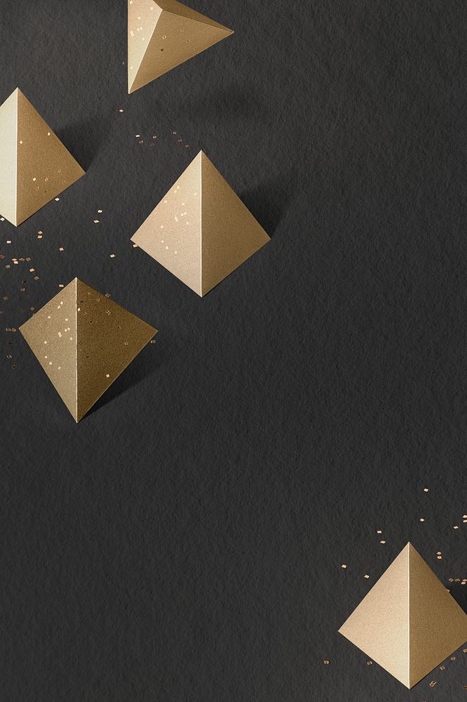 3D gold paper craft pentahedron patterned background