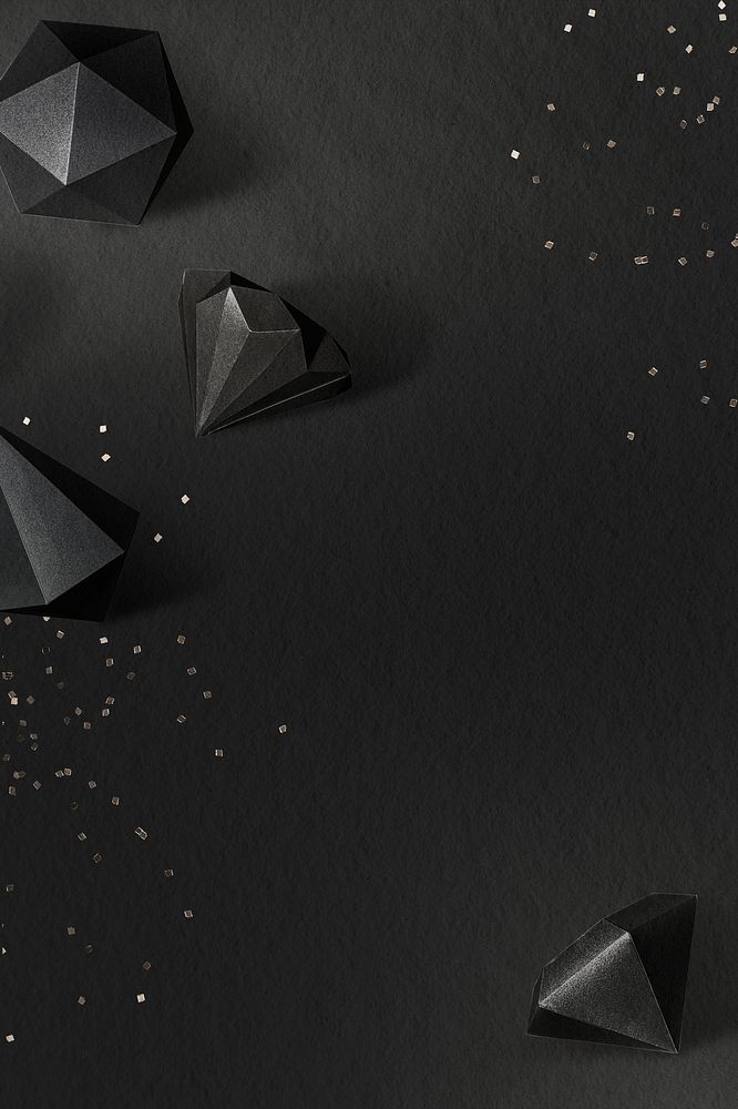 3D black icosahedron and asymmetric hexagonal bipyramid patterned background