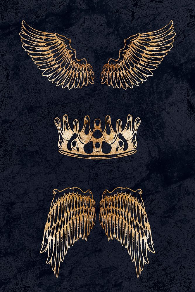 Golden wings and a crown sticker overlay design resource