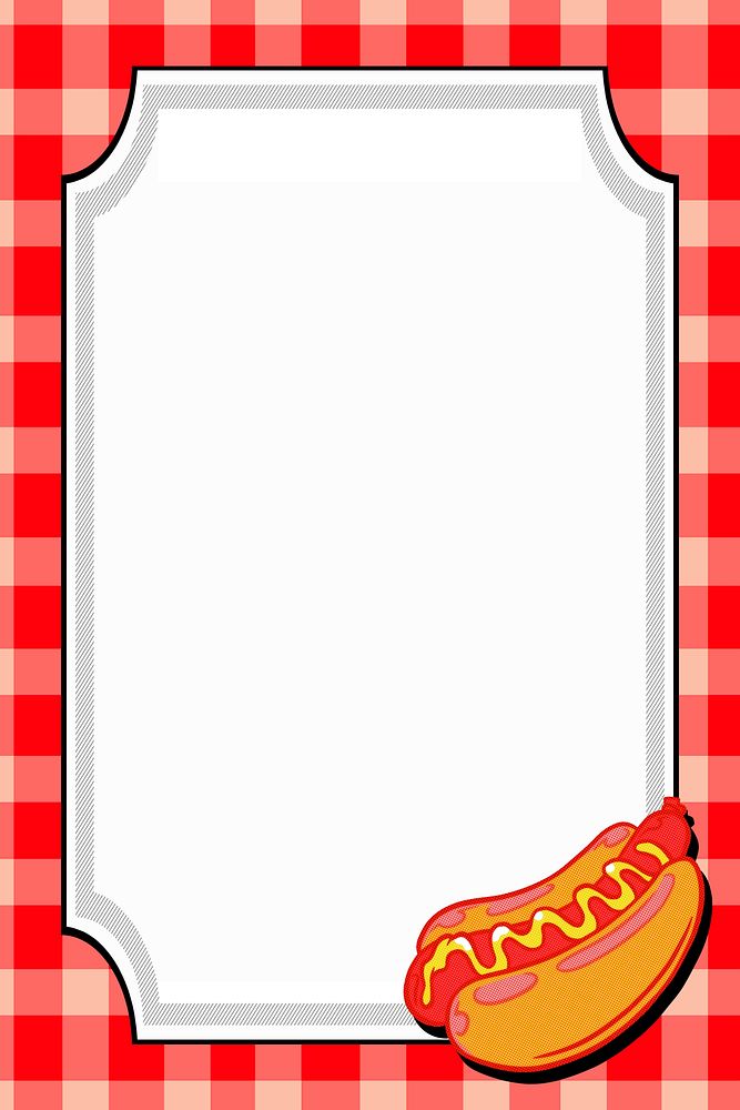 Pop art hot dog on a plaid patterned frame