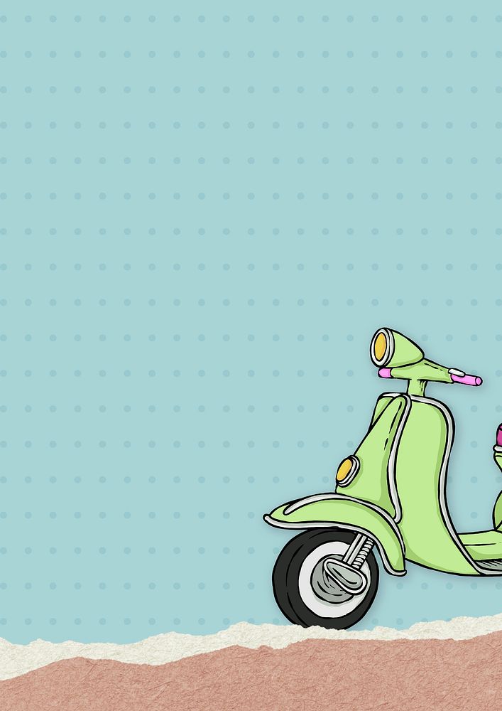 Retro green scooter blue background