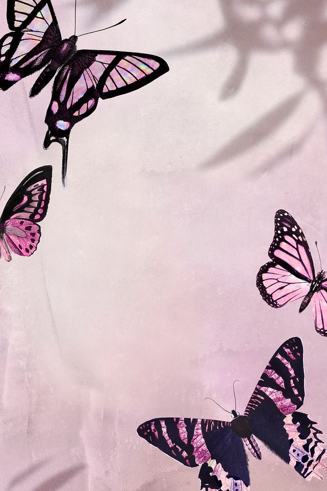 Pink holographic butterflies background