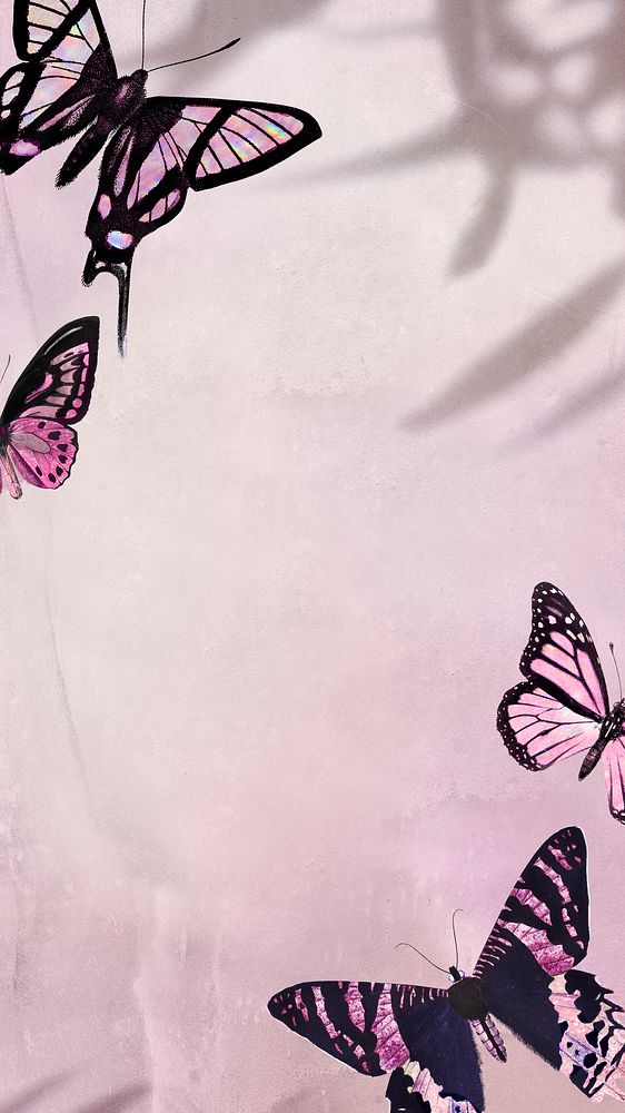 Pink holographic butterflies background