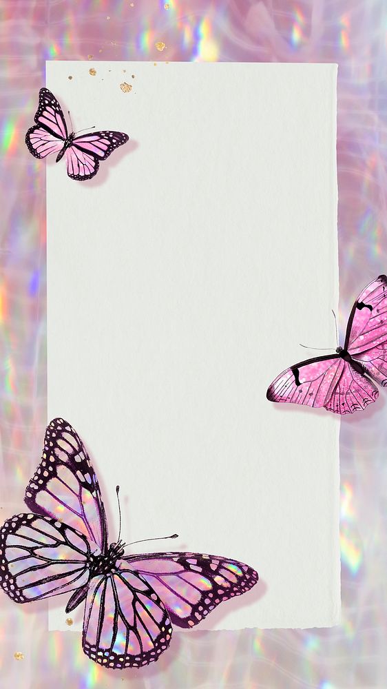 Pnk holographic and glittery butterfly frame design element