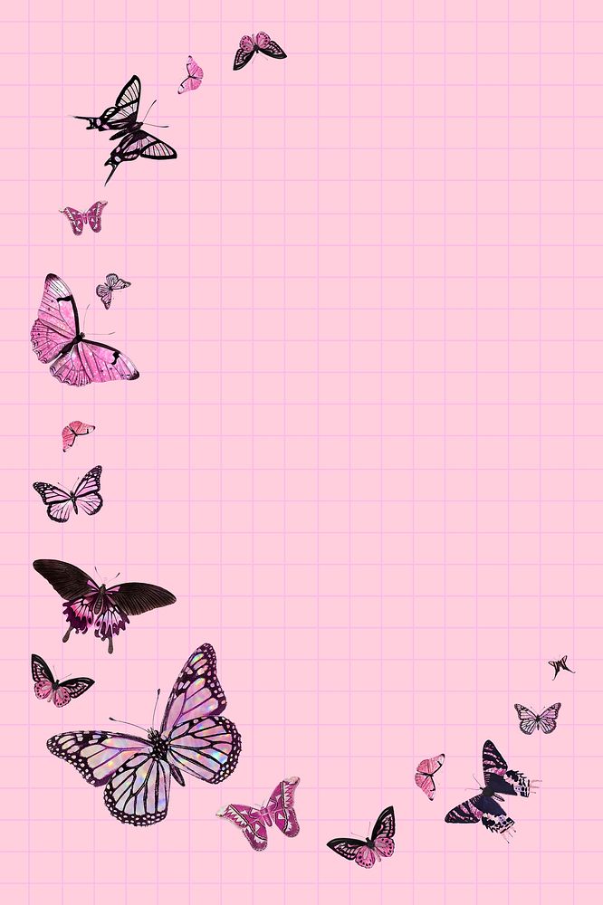 Oval pink butterfly frame design element